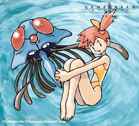 Misty and Tentacruel Ken Sugimori Art, Kanto Pokemon, Nostalgia Design, Old Pokemon, Pokemon W, Anime Knight, Pokemon Adventures Manga, Pokemon Official, Pokemon Sketch