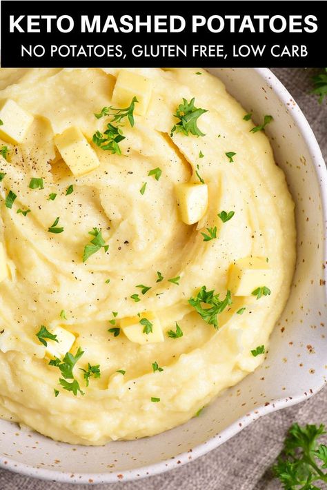 These keto mashed potatoes are perfectly fluffy and creamy, but made WITHOUT potatoes! No cauliflower needed, a secret ingredient mimics potatoes without the carbs! Keto Mashed Potatoes, Potato Substitute, Low Carb Potatoes, Low Carb Sides, Mashed Potato Recipes, Low Carb Vegetables, Keto Side Dishes, Keto Recipes Dinner, Creamy Mashed Potatoes