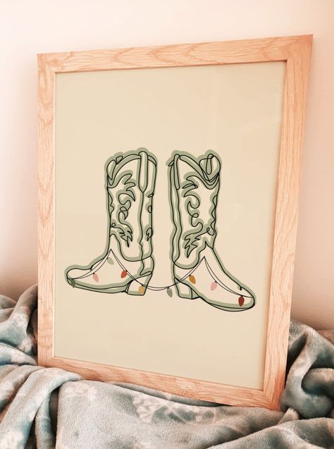 Minimalist Cowboy Boots Line art, Digital Download, Western Print, Christmas Lights Drawing, Cowgirl Printable, Cute Decoration, Green Christmas Lights Drawing, Western Christmas Decorations, Lights Drawing, Holiday Posters, Line Art Digital, Christmas Apartment, Printable Cute, Cowboy Christmas, Western Christmas