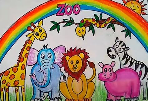 How to draw a Zoo Step by Step Zoo Drawing For Kids Easy, Zoo Drawing, Zoo Project, Drawing Instructions, English Activities For Kids, Pink Pens, Draw Two, Pointed Ears, Red Pencil