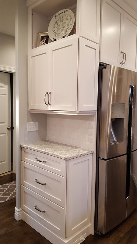 Built In Refrigerator, Kitchen Pantry Cabinets, White Kitchen Design, Pantry Design, Pantry Cabinet, Kitchen Redo, Kitchen Cabinet Design, Kitchen Remodel Small, Kitchen Remodel Idea