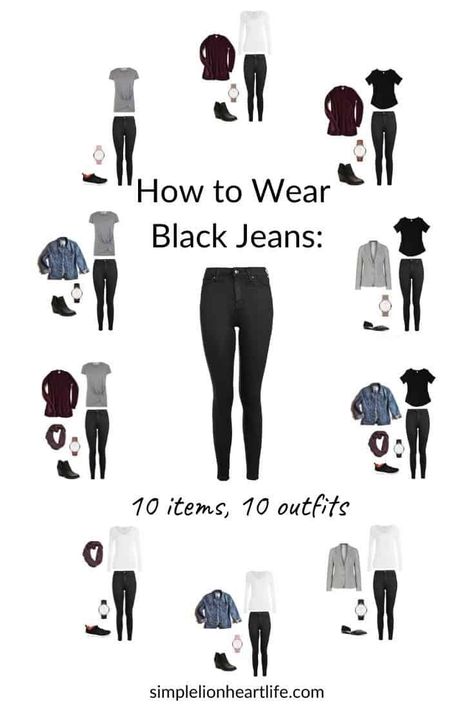 Simplified Wardrobe, Black Jeans Outfit Casual, Jean Top Outfits, Outfit Options, Jeans Outfit Winter, Jeans Outfit Fall, Fashion Capsule Wardrobe, Small Wardrobe, Black Jeans Outfit