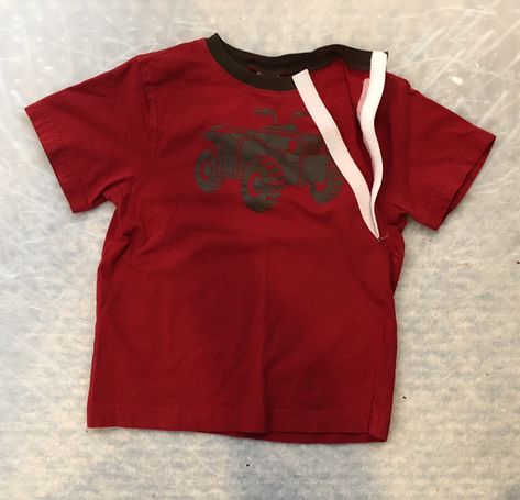 I sewed velcro into this shirt for my 4 year old grandson, who has a chemo port. Chemo Clothes, Chemo Port Pillow Patterns, Chemo Port Shirts Diy, Diy Chemo Port Shirt, Chemo Tshirts Funny, Patient Transport Shirts, Chemo Tshirt, Chemo Port, Adaptive Clothing