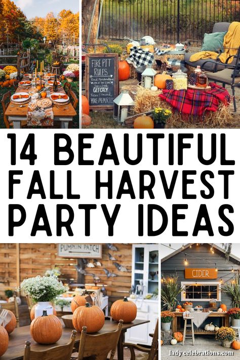 14 Beautiful Fall Harvest Party Ideas Harvest Event Ideas, Simple Fall Festival Decorations, Family Harvest Party, Goodbye Summer Hello Fall Party, Fall Themed Outdoor Party, Fall Barn Party Ideas, Hosting A Fall Party, Teen Fall Party, Fall Bonfire Ideas