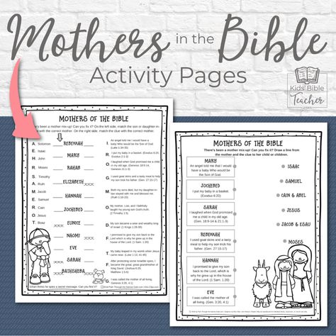 Mothers in the Bible Activity Pages - Kids Bible Teacher Moms Of The Bible For Kids, Mothers Of The Bible Lesson For Kids, Mothers In The Bible Lesson, Mothers Day Bible Lesson For Preschool, Mothers Day Lessons Sunday School, Mothers Of The Bible Free Printable, Christian Mothers Day Crafts For Kids, Mothers Day Bible Lesson For Kids, Sunday School Mothers Day