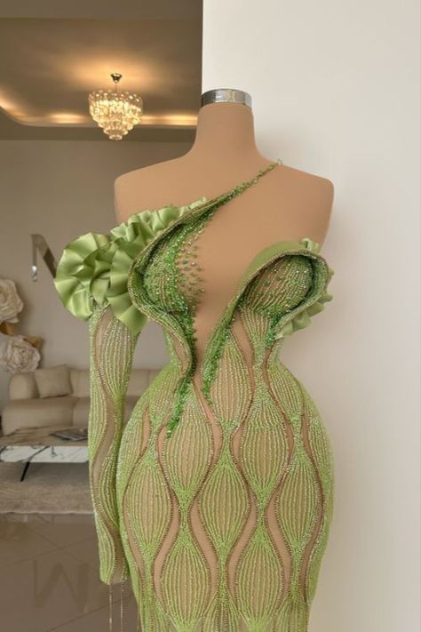 Minna Fashion, Black Mermaid Dress, Light Green Dress, One Sleeve Dress, Prom Dresses Long Mermaid, Exquisite Gowns, Elegant Prom Dresses, Glamour Dress, Beautiful Dress Designs