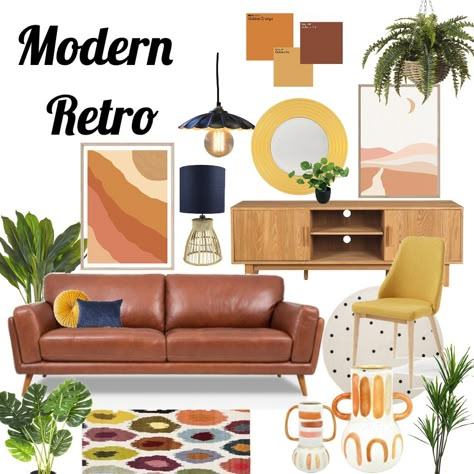 Modern Retro Interior Design, 60s Interior, Retro Interior Design, Retro Living Rooms, Mid Century Modern Interiors, Retro Interior, Interior Design Mood Board, Interior Design Art, Retro Home