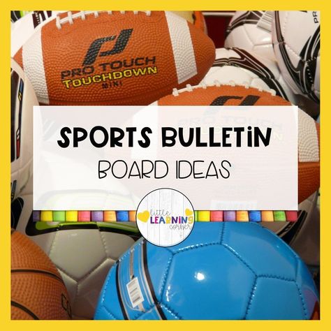 Motivate your kids and transform your classroom with these sports bulletin board ideas. Plus, motivational posters are... #bulletinboards #sports Athletics Bulletin Board, One Team One Goal Bulletin Board, Ball Study Creative Curriculum Bulletin Board, Sports Bulletin Boards Team Theme, Sports Themed Bulletin Boards Elementary, Track And Field Bulletin Board Ideas, Cheerleader Bulletin Board Ideas, Sport Themed Bulletin Boards, Sports Theme Bulletin Board Ideas