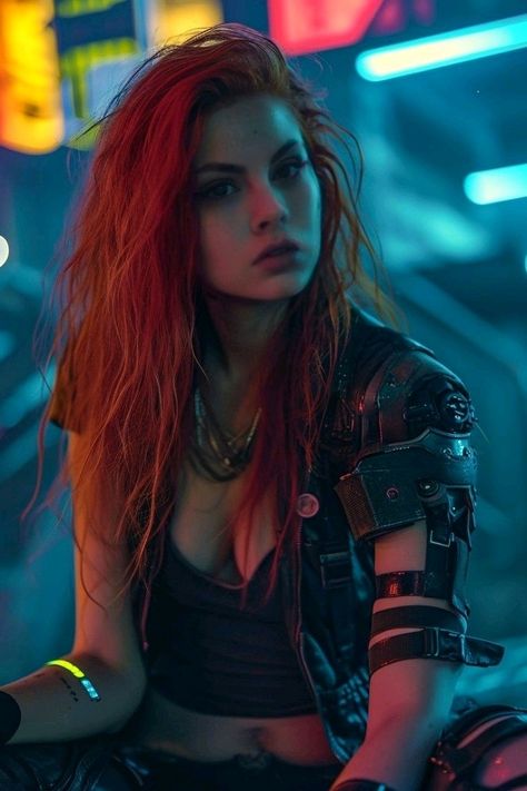 Cyberpunk Girl Art, Cyberpunk Boy, Long Pink Hair, Photo Comic, Redhead Makeup, Cyberpunk Female, Cyberpunk Rpg, Cyberpunk Girl, Space Girl