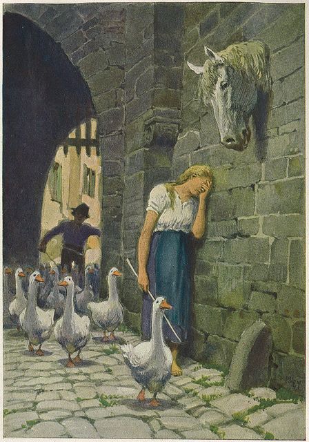 Grimm stories: THE GOOSE-GIRL The Goose Girl, Gebrüder Grimm, 동화 삽화, Fairytale Nursery, The Goose, Classic Fairy Tales, Fairy Tale Books, Fairytale Illustration, Vintage Fairies