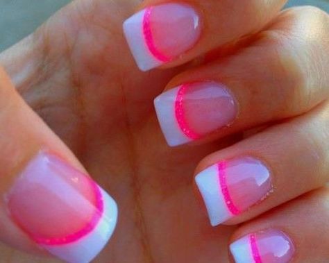 French nails with color added Neon Nail Art, Unghie Sfumate, White Nail, Neon Nails, Fancy Nails, Creative Nails, Manicure E Pedicure, Love Nails, Holiday Nails