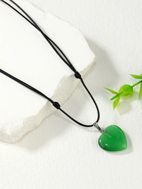 Green  Collar  Glass   Embellished   Fashion Jewelry Collar Verde, Embellished Fashion, Heart Charm Necklace, Collared Greens, Women Pendant, Heart Charm, Fashion Online Shop, Online Fashion, Pendant Necklaces