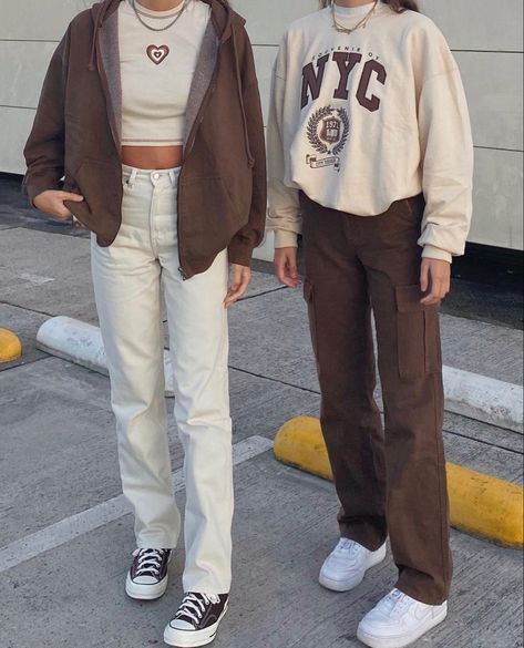 IG = MOCEAN__ 🤎Brown outfit idea, matching outfits, winter outfit idea, best friends outfits, bestie aesthetitc outfit ideas, brown fits, beige fits, bff outfit ideas, ootd, bff posing idea, trendy outfit, outfit 2022 idea, varisity jacket outfit idea, bff picture idea, matching bestie fits, aethetic outfits, y2k, aesthetic Pinterest outfit, Besties aesthetic , bestie pics aesthetic, bestie pics to recreate, bestie pics baddie, bff pictures aesthetic, bestie poses, bff poses, brown converse Outfit Ideas Layout, Bff Matching Outfits, Converse Outfits, Bff Matching, Bestie Outfits, Matching Outfits Best Friend, Best Friend Outfits, Bff Outfits, Populaire Outfits