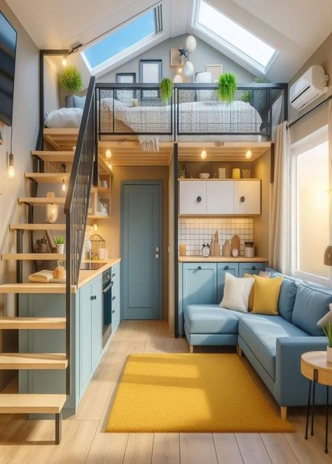 Tiny House Remodel, Tiny Loft, Beautiful Small Homes, Houses Luxury, Modern House Floor Plans, Diy Tiny House, Small Apartment Living Room, Small Apartment Living, Tiny House Decor