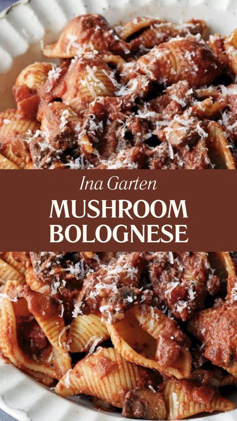 Ina Garten Mushroom Bolognese Mushroom Bolognese Ina Garten, Italian Mushroom Recipes, Mushroom Tortellini Recipes, Cremini Mushroom Recipes, Mushroom Bolognese Sauce, Tomato Mushroom Pasta, Eggplant Bolognese, Baby Bella Mushroom Recipes, Mushroom Bolognese