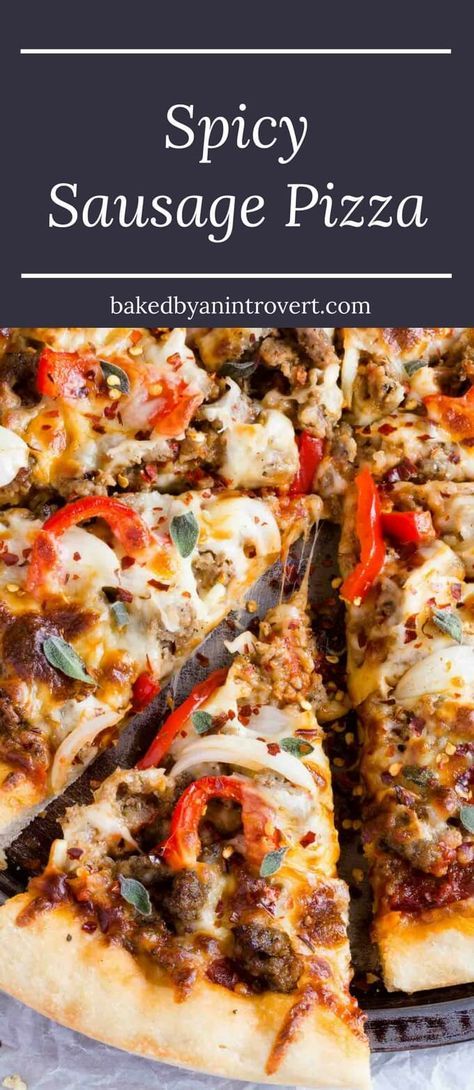 This spicy Sausage Pizza is loaded with so much flavor, it will be a hit with everyone at the dinner table! Pizza Sausage, Spicy Pizza, Sausage Dinner, Pizza Roll, Sausage Pizza, Whole Wheat Pizza, Homemade Dinner Recipes, Easy Homemade Pizza, Vegetarian Pizza