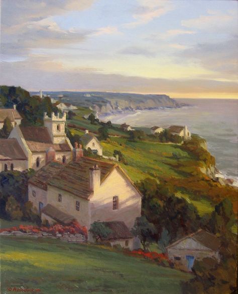 Coastal Hamlet by John Pototschnik John Pototschnik, American Painters, Realism Painting, Painting Workshop, Long Journey, Great Paintings, Cityscape Painting, British Art, Simple White