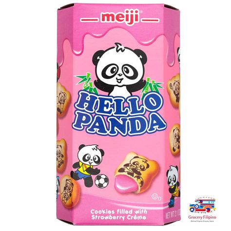 Hello Panda Cookies, Cookie Strawberry, Lotte Choco Pie, Meiji Chocolate, Cream Filled Cookies, Panda Cases, Panda Cookies, Hello Panda, Choco Pie