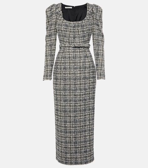 Tweed Dress Outfit Classy, Net A Porter Dress, Alessandra Rich Dresses, Tweed Midi Dress, Royal Outfit, Money Dress, Dressy Hats, Rich Clothes, Formal Office