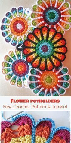 Flower Potholder Coaster Free Crochet Pattern | Your Crochet Crochet Flower Trivet, Easy Crochet Potholders Free Pattern, Crochet Gift Ideas Quick, Stitches Flower, Crochet Beginners, Crazy Crochet, Coasters Crochet, Granny Square Haken, Crochet Potholder