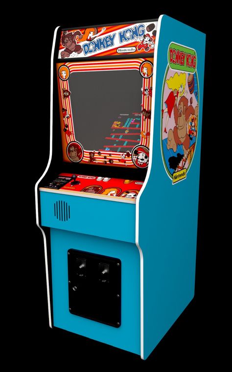 Nintendo Donkey Kong video arcade upright. Cabinet view with monitor illuminated. Retro Arcade Machine, Princesa Zelda, Art 101, Arcade Video Games, Arcade Cabinet, Classic Video, Classic Video Games, Retro Arcade, Arcade Machine