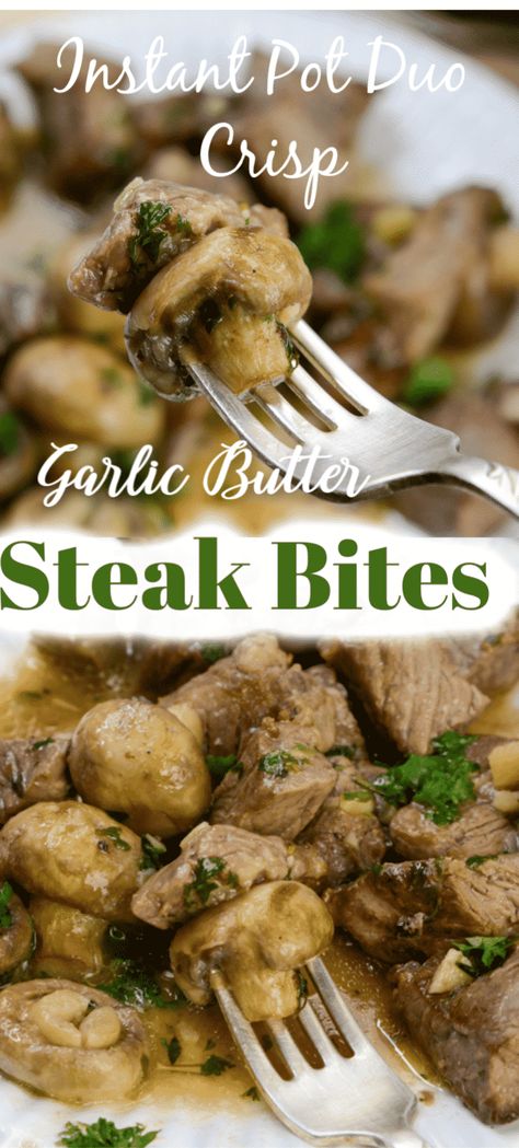 Air Fryer Blooming Onion, Garlic Butter Steak Bites, Butter Steak Bites, Butter Steak, Blooming Onion, Steak And Mushrooms, Garlic Butter Steak, Steak Butter, Meat Appetizers