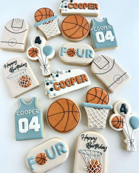 Samantha | My favorite is when you get clients who come back every year for their child’s birthday 🥳 🥹 I 🫶🏼 my job! . . . . . . #sugarcookies… | Instagram Basketball Birthday Cookies Decorated, Born 2 Ball Cookies, Basketball Birthday Party Ideas, Born 2 Ball, Fondant Biscuits, Basketball Cookies, Royal Cookies, Sports Cakes, Happy Birthday Cookie