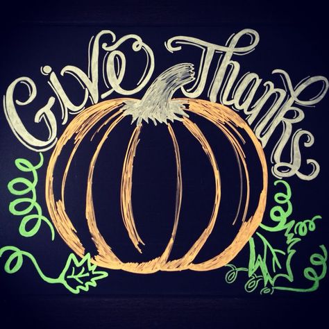 Thanksgiving Chalkboard Art Turkey, Chalkboard Pumpkin Art, Chalkboard Pumpkin Drawing, Thanks Giving Chalkboard Ideas, Thanksgiving Chalkboard Ideas Chalk Art, November Chalkboard Ideas, Thanksgiving Window Art, Chalkboard Fall Ideas, Thanksgiving Whiteboard Art