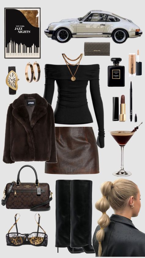 #jazz #dinnerfit #expressomartini #porsche #goldjewelry #brownaesthetic #elegant #fancy #fancydinnerfit Fancy Christmas Outfit, Jazz Aesthetic, Jazz Outfits, Sixth Form Outfits, Rich Women Lifestyle, New York Outfits, Bar Outfit, Jazz Club, Rich Women