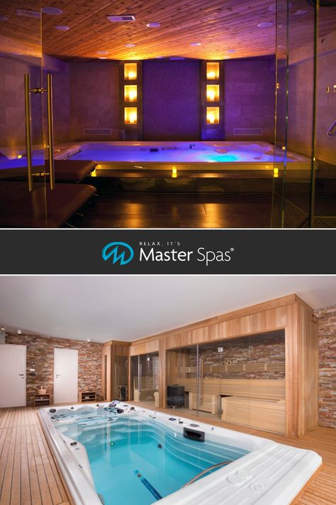 Jacuzzi Room Interior Design, Spa Hot Tubs Indoor, Hydro Pool Swim Spa, Cold Pool Spa, Indoor Swim Spa Room, Indoor Jacuzzi Room Ideas Small, Swimspa Indoor Ideas, Indoor Spa Ideas, Swimspa Indoor