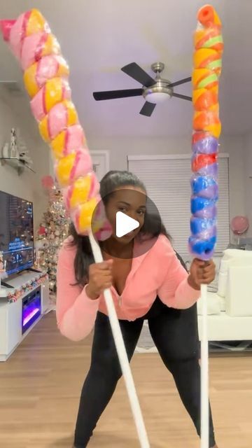 Waverly on Instagram: "Another #throwback of My giant #rainbow twist #lollipop #diy I did  last year for my #candylandchristmas ! #giantlollipop #giantcandy  #dollartreediy #candyland #giantprop #rainbowlollipop #artsandcrafts" Candyland Princess Lolly, Diy Christmas Candy Yard Decorations, Diy Christmas Candies Decorations, Diy Yard Candy Decorations, Candy Pool Noodles, Diy Giant Licorice Decorations, Candy Christmas Decorations Diy Outdoor, Diy Candy Kebobs, Diy Gumdrops Decorations Candy Land