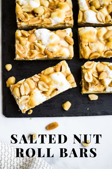 Salted Nut Roll Bars, Nut Roll Bars, Salted Nut Roll, Salted Nut Rolls, Nut Roll, Nut Dessert, Candy Bar Recipe, Peanut Bar, Nut Rolls