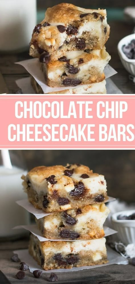 Roll Cheesecake Bars, Cheesecake Type Desserts, Choc Chip Cheesecake Bars, Chocolate Chip Cookie Dough Cheesecake Bars, Chocolate Chip Cookie Dough Desserts, Leftover Cheesecake Batter, No Bake Cookie Dough Cheesecake Bars, Top Rated Dessert Recipes Of All Time, Half Sheet Pan Desserts