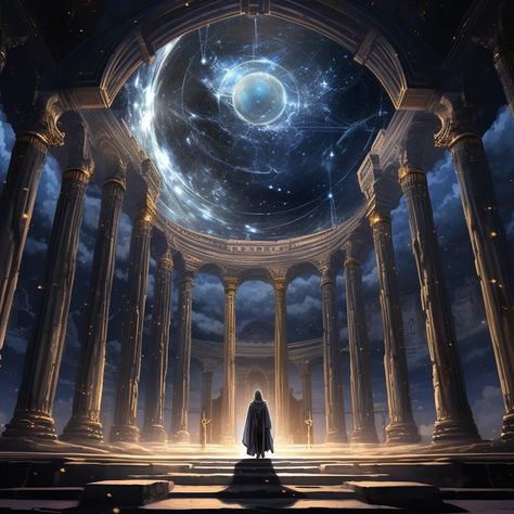 Space Time Aesthetic, Time And Space Aesthetic, Space Fantasy Aesthetic, Fantasy Constellation, Space Kingdom, Celestial Architecture, Astrological Aesthetic, Astral Temple, Fantasy Temple