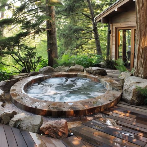 Turn Your Hot Tub into a Paradise! Get Inspired by 10 Amazing Surround Ideas! - DreamyHomeStyle Balcony With Hot Tub, Shady Courtyard, Cottage Courtyard, Garden Hot Tub, Rustic Hot Tubs, Inground Hot Tub, Hot Tub Deck Design, Patio Chico, Country Pool