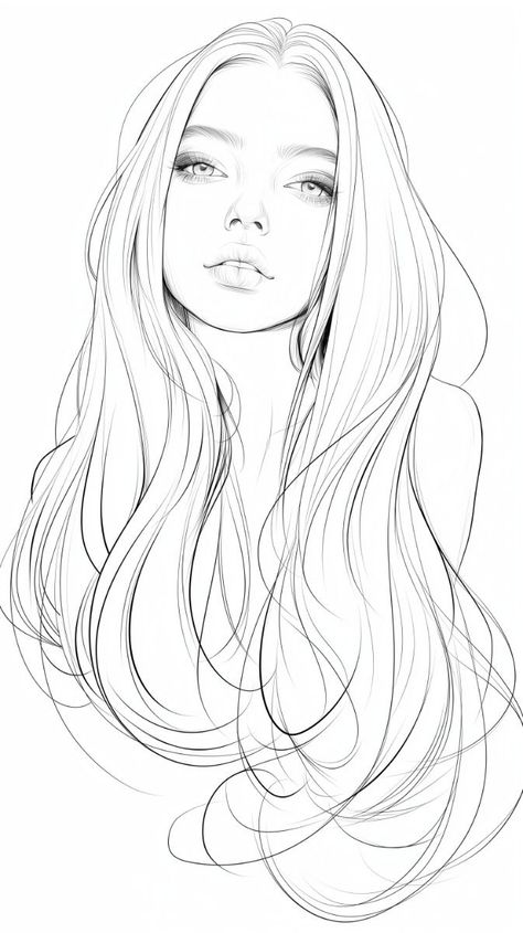 Digital Coloring Book, Fashion Illustration Face Sketches, Girl Drawing Digital, Girl Face Sketch, Amazing Sketches, Black And White Drawings, Female Face Drawing, Girl Face Drawing, Fall Drawings