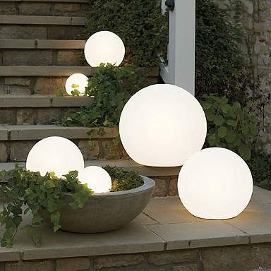 Outdoor Illuminated Sphere Sphere Light Fixture, Japanese Lamp, Outdoor Lighting Ideas, Orb Light, Garden Frogs, Cozy Patio, Crystal Table Lamps, Rose Trees, Mood Lighting