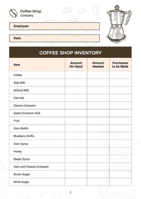 Coffee Shop Inventory List, Coffee Shop Checklist, Inventory Checklist, Menu Maker, Starting A Coffee Shop, Pink Cafe, Presentation Maker, Cozy Coffee Shop, Organizational Chart