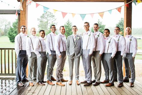 Gray Pants, Leather Suspenders Groomsmen Attire Groomsmen Attire Grey, Colorful Diy Wedding, Suspenders Groomsmen, Groomsmen Suspenders, Brown Suspenders, Groomsmen Grey, Chapel Hill North Carolina, Suspenders Wedding, Groomsmen Ties