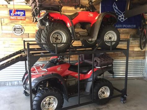 Atv Racks, Atv Storage, Small Projects Ideas, Wedding Photo Walls, Garage Organisation, Garage Lift, Underground Garage, Tractor Idea, Photo Walls