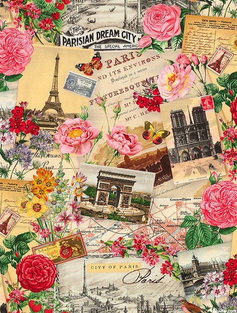 Paris Tourist Spot, Paris Fabric, Spots In Paris, Paris Tourist, Spring In Paris, Etiquette Vintage, Postal Vintage, Paris Wallpaper, Quilt Fabrics