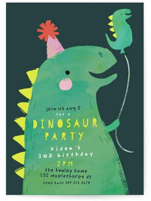 Birthday Challenge, Dinosaur Birthday Party Invitations, Dinosaur Balloons, Dinosaur Themed Birthday Party, Dino Birthday Party, Dinosaur Birthday Invitations, Birthday Illustration, Green Dinosaur, Kids Birthday Party Invitations