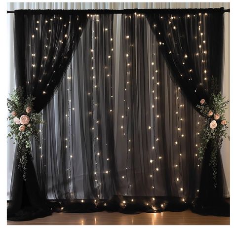 Curtain With Lights, Sheer Backdrop, Tulle Backdrop, Backdrop Curtains, Photo Backdrop Wedding, White String Lights, Curtain Backdrops, Prom Decor, Halloween Backdrop