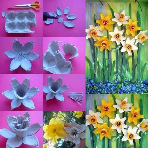 Kunst For Barn, Egg Carton Art, Høstaktiviteter For Barn, Carton Craft, Diy – Velikonoce, Egg Carton Flowers, Reuse Ideas, Diy Flores, Egg Carton Crafts