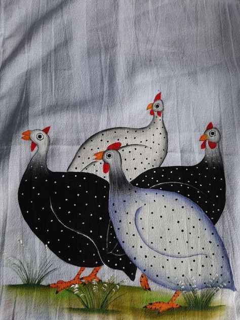 Guinea Fowl Art, Guinea Hens, Farm Animal Paintings, Chicken Drawing, Farm Day, Coaster Art, Guinea Fowl, Antique Folk Art, Creative Embroidery