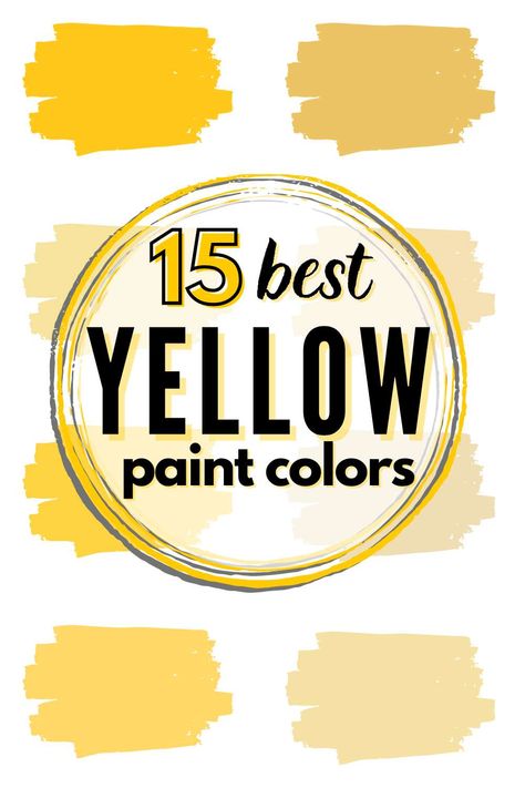 💛 15 BEST Yellow Paint Colors To Boost Your Mood! Use this list of the our favorite yellow paint colors as you narrow the choices to find that ideal shade to add color and personality to your home! #paint #paintcolor #home #homedecor #yellow Best Yellow Paint Colors, Warm Yellow Paint Colors, Yellow Kitchen Paint, Pale Yellow Paints, Light Yellow Paint, Yellow Bathroom Walls, Gold Paint Colors, Mustard Yellow Paints, Yellow Laundry Rooms