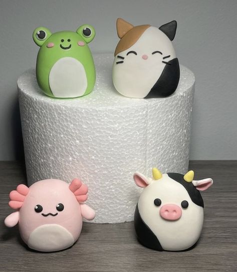 Clay Crafts Squishmallow, Clay Ideas Squishmallow, Things To Make With Fondant, Ideas For Clay Projects, Cute Things To Do With Clay Easy, Fondant Squishmallows, Things To Do From Clay, Easy Little Clay Ideas, How To Make Things With Clay