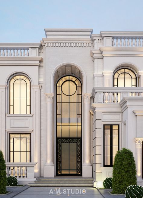 MR SARRY VILLA on Behance Living Room Classic Design, Classic Style Aesthetic, Classic Villa Exterior, Classical Villa, Classical Facade, Classic Facade, Living Room Classic, Classical House, Facade Architecture Design