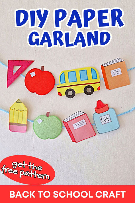 Make this super cute back to school garland for your bulletin board or to decorate your home for the back to school season. What a cute back to school bulletin board idea! Back To School Garland, School Garland, Garland Craft, Diy Back To School, Back To School Bulletin Boards, Back To School Crafts, School Bulletin Boards, School Season, Paper Garland