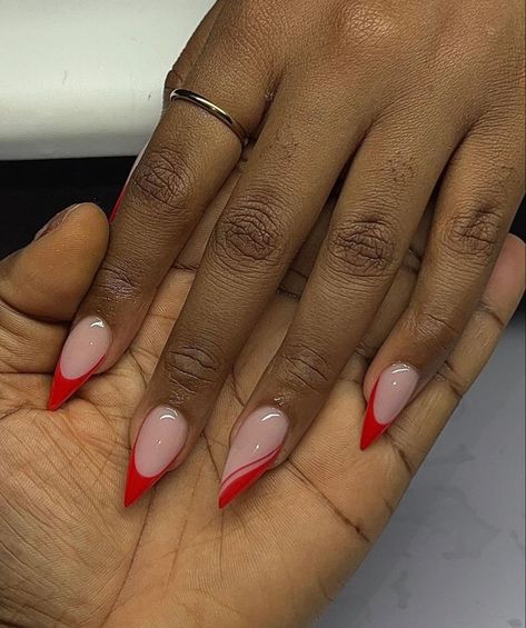 Ballerina Nails Designs, Stilleto Nails Designs, French Tip Nail Designs, Red Acrylic Nails, Red French, Feel Lost, Homecoming Nails Acrylic, Simple Gel Nails, Work Nails